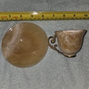 Elegant Marble Cup and Saucer Set with Gold Handle